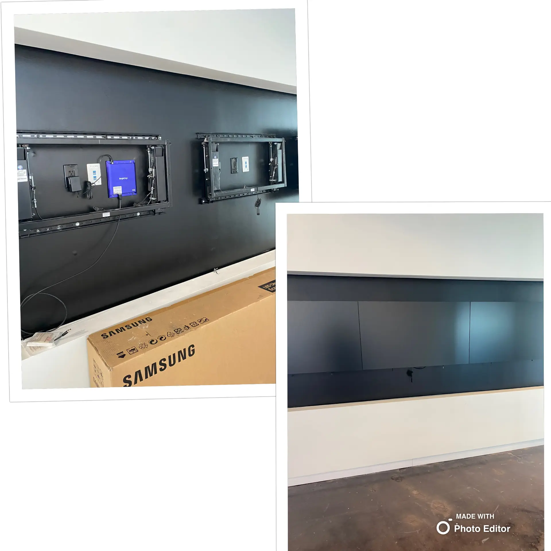 Dual television mounting installation in progress